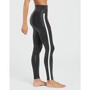 Spanx Faux Leather Stripped Leggings Black White 1X